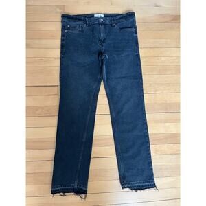 Free People We The Free Black Busted Skinny Jeans Distressed Hem 31 Raw Edge